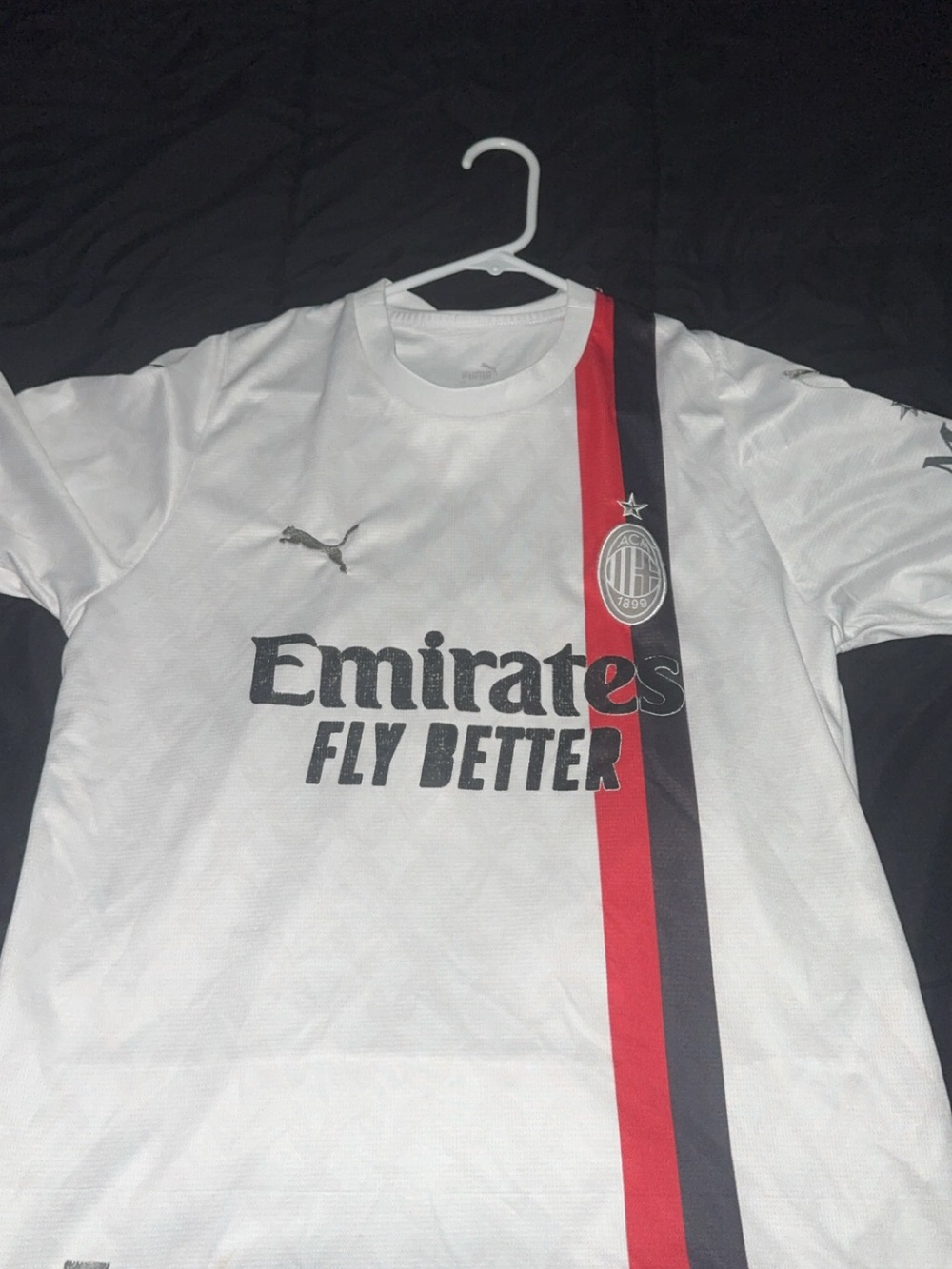 Puma White Men's Soccer Jersey with Red and Black Stripe